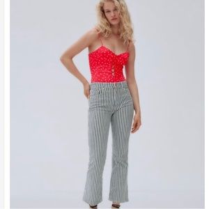 ZARA stars print satin effect spaghetti straps bodysuit in red and white size XS